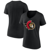 NHL Black Ottawa Senators Women's Team Logo V-Neck T-Shirt