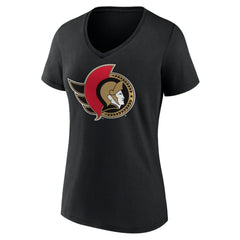 NHL Black Ottawa Senators Women's Team Logo V-Neck T-Shirt