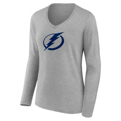 NHL Gray Tampa Bay Lightning Women's Team Logo Long Sleeve V-Neck T-Shirt