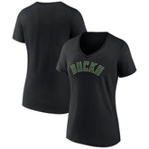 NBA Milwaukee Bucks Women's Wordmark V-Neck T-Shirt