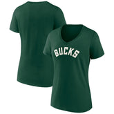 NBA Milwaukee Bucks Women's Wordmark V-Neck T-Shirt