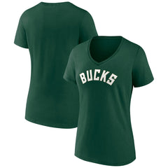 NBA Milwaukee Bucks Women's Wordmark V-Neck T-Shirt