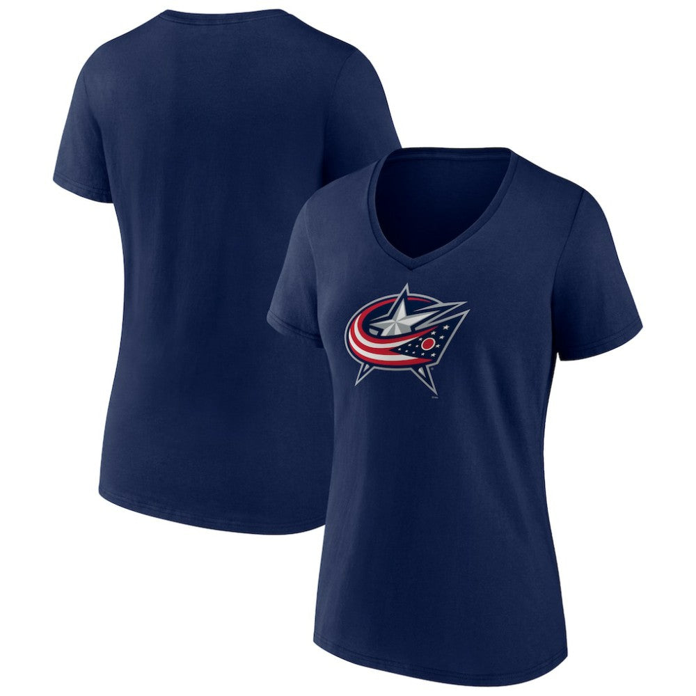 NHL Navy Columbus Blue Jackets Women's Team Logo V-Neck T-Shirt