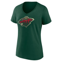 NHL Green Minnesota Wild Women's Team Logo V-Neck T-Shirt