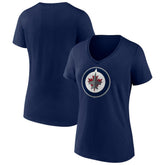 NHL Navy Winnipeg Jets Women's Team Logo V-Neck T-Shirt