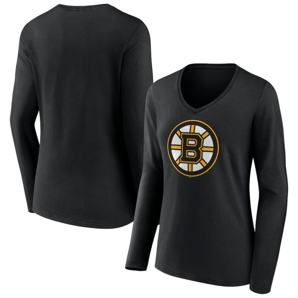 NHL Black Boston Bruins Women's Team Logo Long Sleeve V-Neck T-Shirt