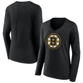 NHL Black Boston Bruins Women's Team Logo Long Sleeve V-Neck T-Shirt
