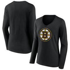 NHL Black Boston Bruins Women's Team Logo Long Sleeve V-Neck T-Shirt