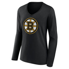 NHL Black Boston Bruins Women's Team Logo Long Sleeve V-Neck T-Shirt