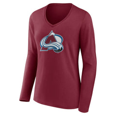 NHL Burgundy Colorado Avalanche Women's Team Logo Long Sleeve V-Neck T-Shirt