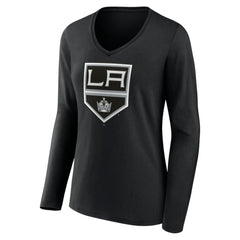 NHL Black Los Angeles Kings Women's Team Logo Long Sleeve V-Neck T-Shirt