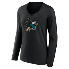 NHL Black San Jose Sharks Women's Team Logo Long Sleeve V-Neck T-Shirt