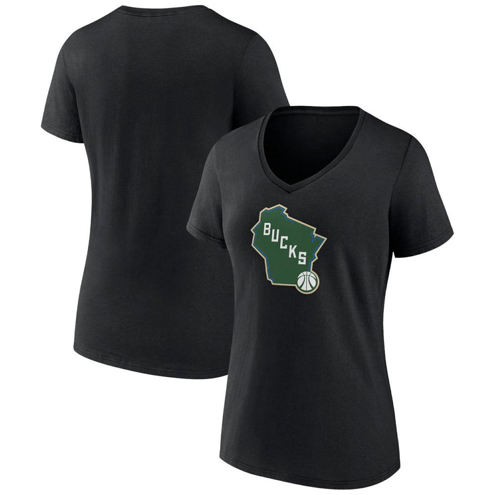 NBA Milwaukee Bucks Women's Alternate Logo V-Neck T-Shirt
