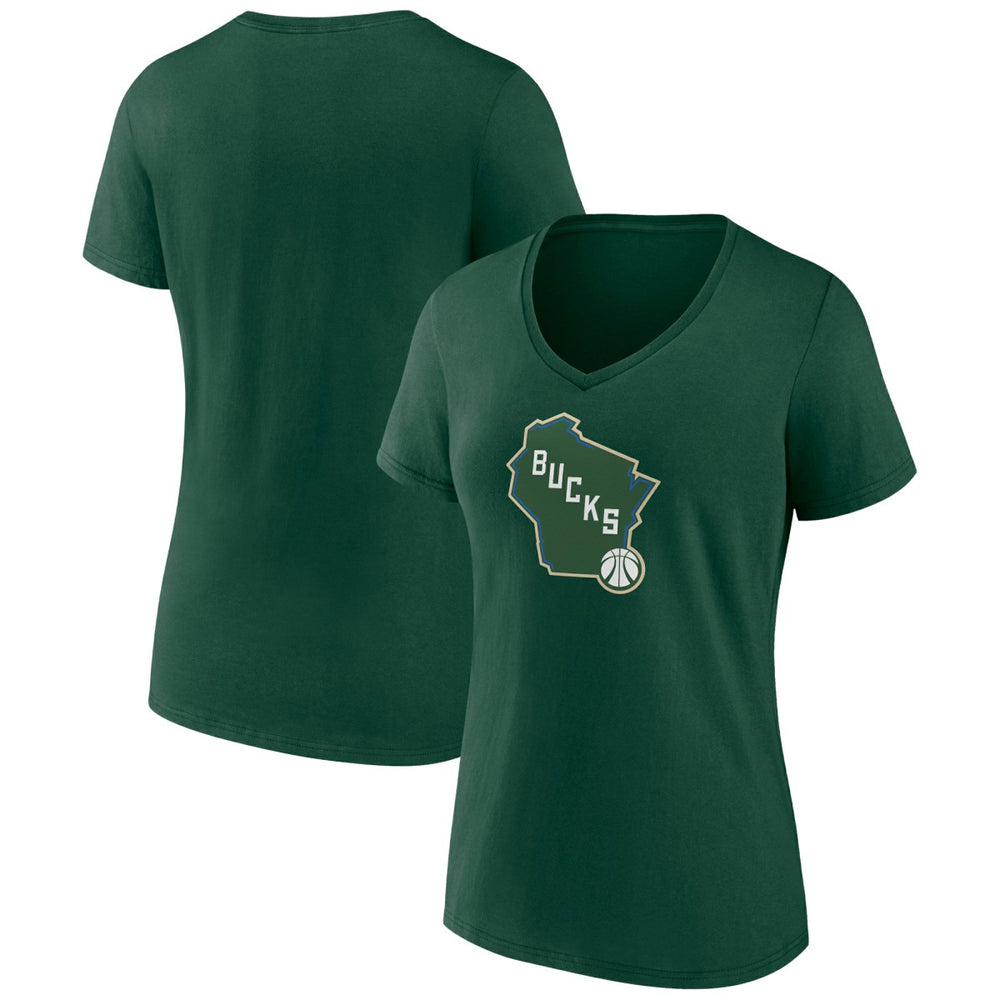 NBA Milwaukee Bucks Women's Alternate Logo V-Neck T-Shirt