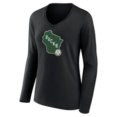 NBA Milwaukee Bucks Women's Alternate Logo V-Neck Long Sleeve T-Shirt
