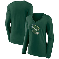 NBA Milwaukee Bucks Women's Alternate Logo V-Neck Long Sleeve T-Shirt