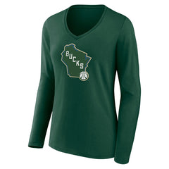NBA Milwaukee Bucks Women's Alternate Logo V-Neck Long Sleeve T-Shirt