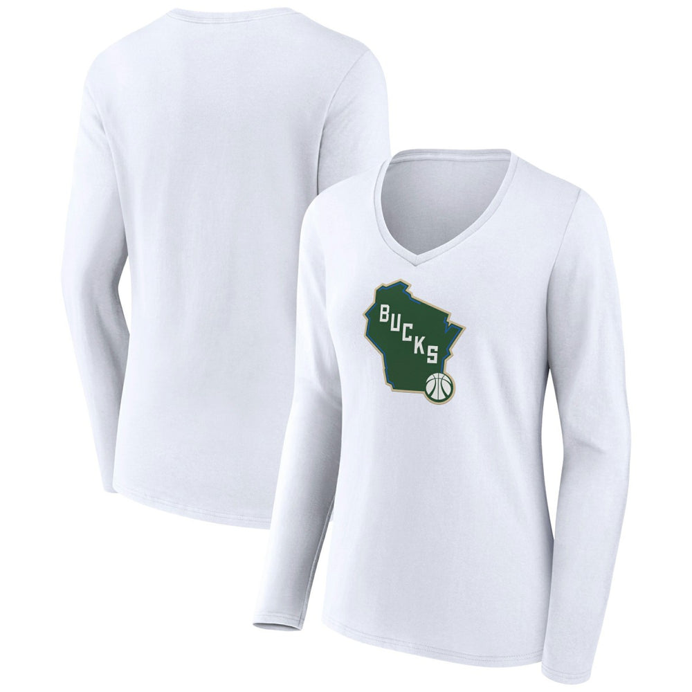 NBA Milwaukee Bucks Women's Alternate Logo V-Neck Long Sleeve T-Shirt
