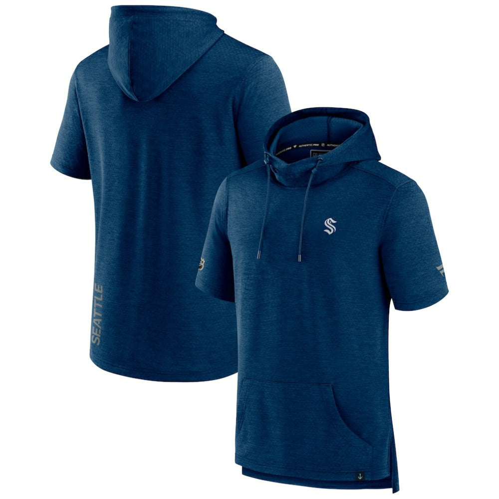 NHL Heather Navy Seattle Kraken Fanatics Authentic Pro Short Sleeve Pullover Hoodie