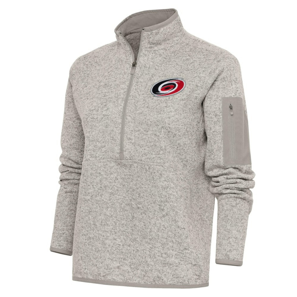 NHL Oatmeal Carolina Hurricanes Antigua Women's Team Logo Fortune Quarter-Zip Jacket