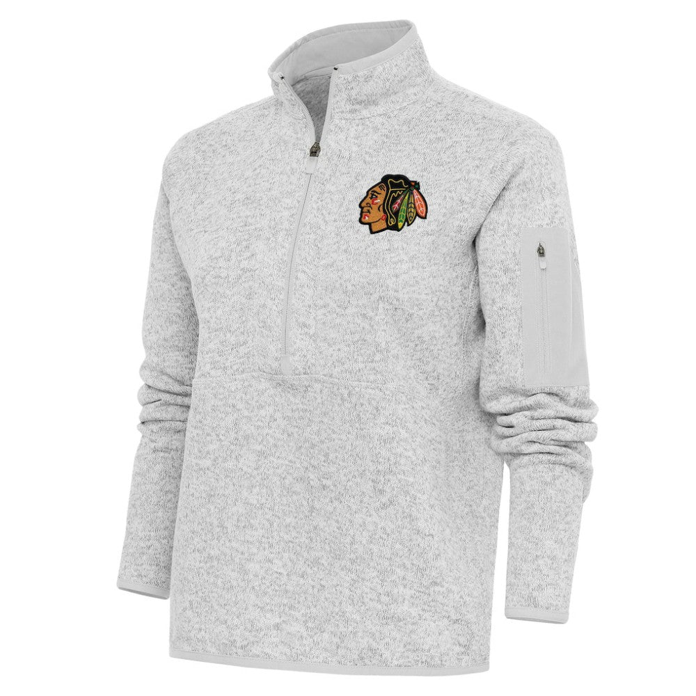 NHL Heather Gray Chicago Blackhawks Antigua Women's Team Logo Fortune Quarter-Zip Jacket