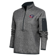 NHL Heather Charcoal Columbus Blue Jackets Antigua Women's Team Logo Fortune Quarter-Zip Jacket