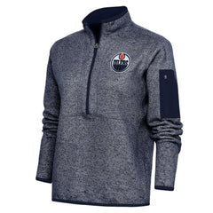 NHL Heather Navy Edmonton Oilers Antigua Women's Team Logo Fortune Quarter-Zip Jacket