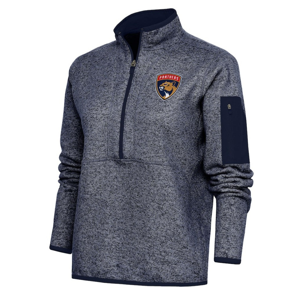 NHL Heather Navy Florida Panthers Antigua Women's Team Logo Fortune Quarter-Zip Jacket