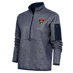 NHL Heather Navy Florida Panthers Antigua Women's Team Logo Fortune Quarter-Zip Jacket