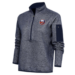 NHL Heather Navy New York Islanders Antigua Women's Team Logo Fortune Quarter-Zip Jacket