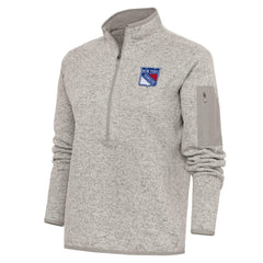 NHL Oatmeal New York Rangers Antigua Women's Team Logo Fortune Quarter-Zip Jacket