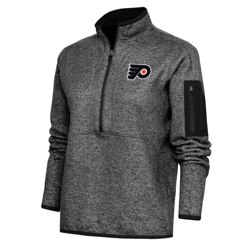 NHL Heather Black Philadelphia Flyers Antigua Women's Team Logo Fortune Quarter-Zip Jacket