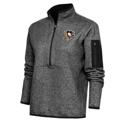 NHL Heather Black Pittsburgh Penguins Antigua Women's Team Logo Fortune Quarter-Zip Jacket