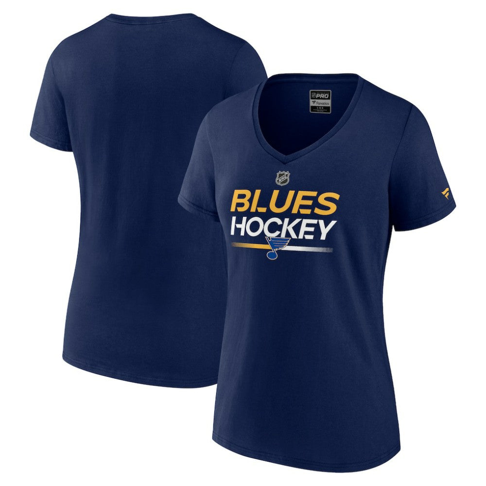 NHL Navy St. Louis Blues Fanatics Women's Authentic Pro V-Neck T-Shirt