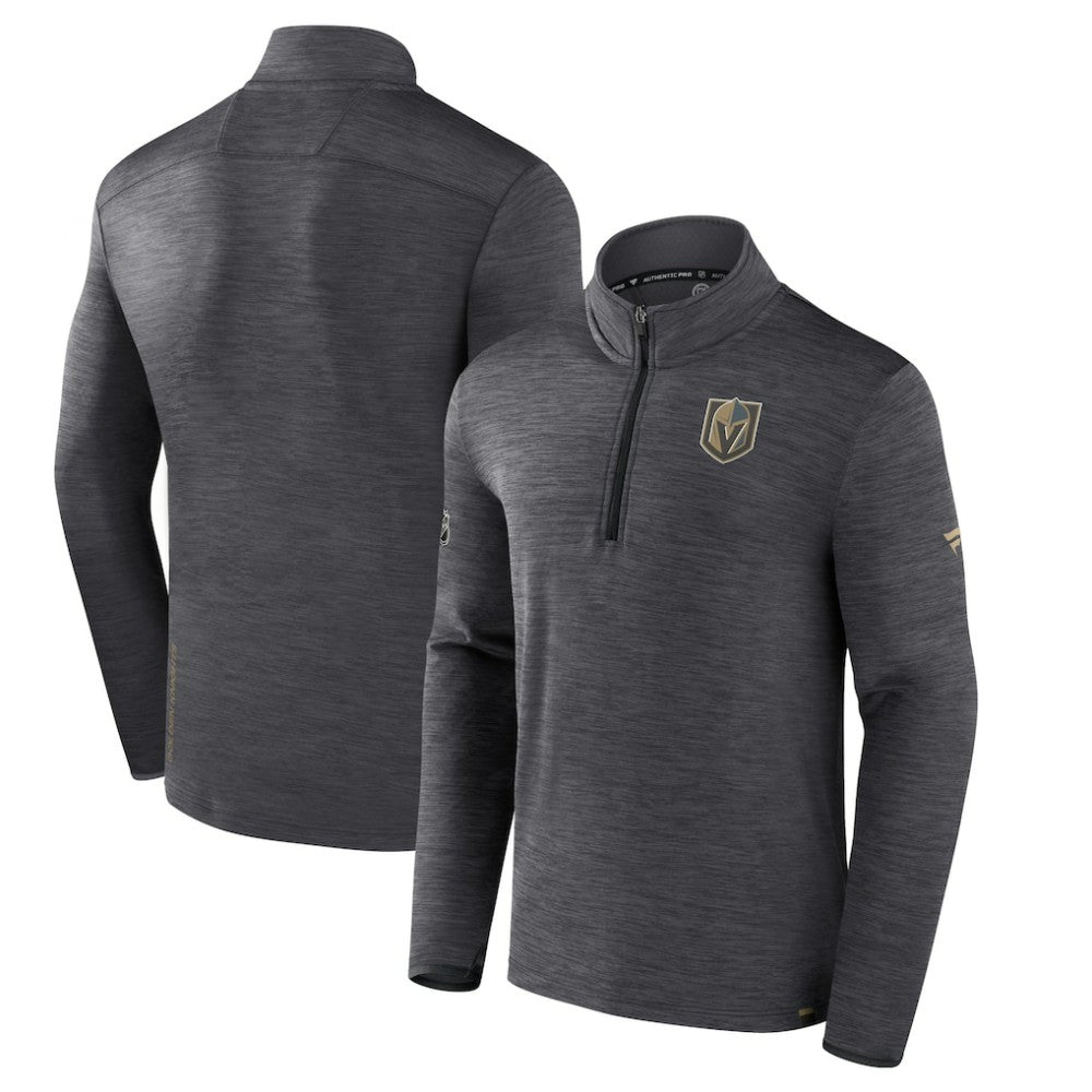 NHL Heather Charcoal Vegas Golden Knights Fanatics Authentic Pro Quarter-Zip Pullover Top