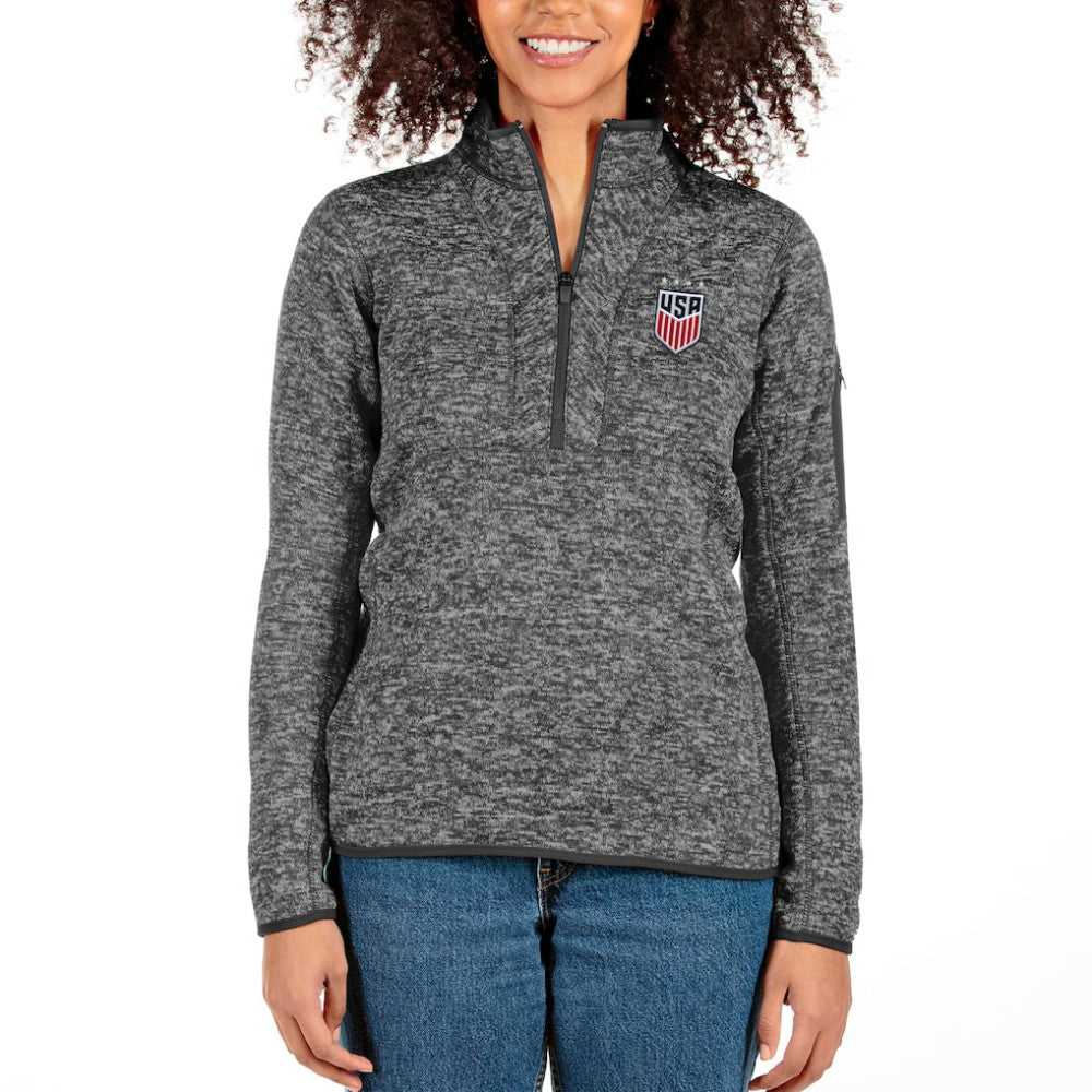 USWNT Antigua Women's Fortune Half-Zip Pullover Jacket - Heather Charcoal