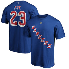 NHL Blue Adam Fox New York Rangers Fanatics Authentic Stack Name & Number T-Shirt