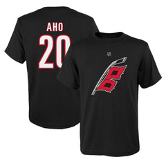 NHL Black Sebastian Aho Carolina Hurricanes Youth Player Name & Number T-Shirt