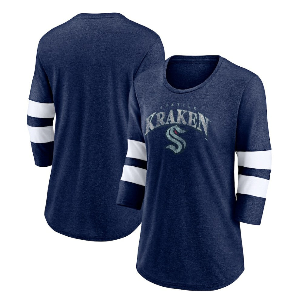 NHL Heather Deep Sea Blue Seattle Kraken Fanatics Women's Special Edition 2.0 Barn Burner 3/4 Sleeve T-Shirt