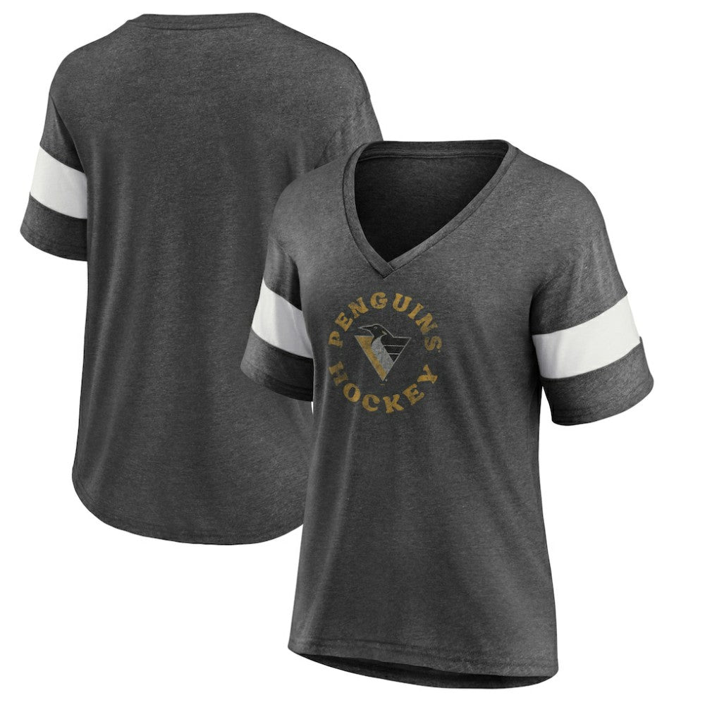 NHL Heather Charcoal Pittsburgh Penguins Fanatics Women's Special Edition 2.0 Ring The Alarm V-Neck T-Shirt
