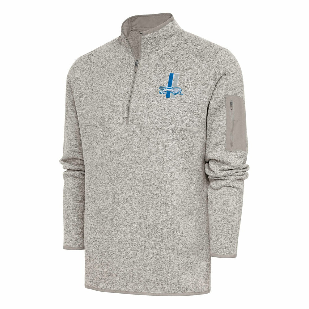 Antigua Throwback Fortune Quarter-Zip Pullover Jacket - Detroit Lions