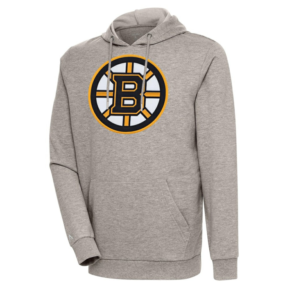 NHL Oatmeal Boston Bruins Antigua Logo Action Chenille Pullover Hoodie