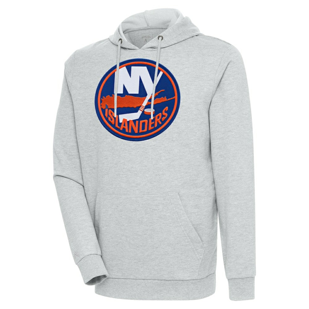 NHL Heather Gray New York Islanders Antigua Logo Action Chenille Pullover Hoodie