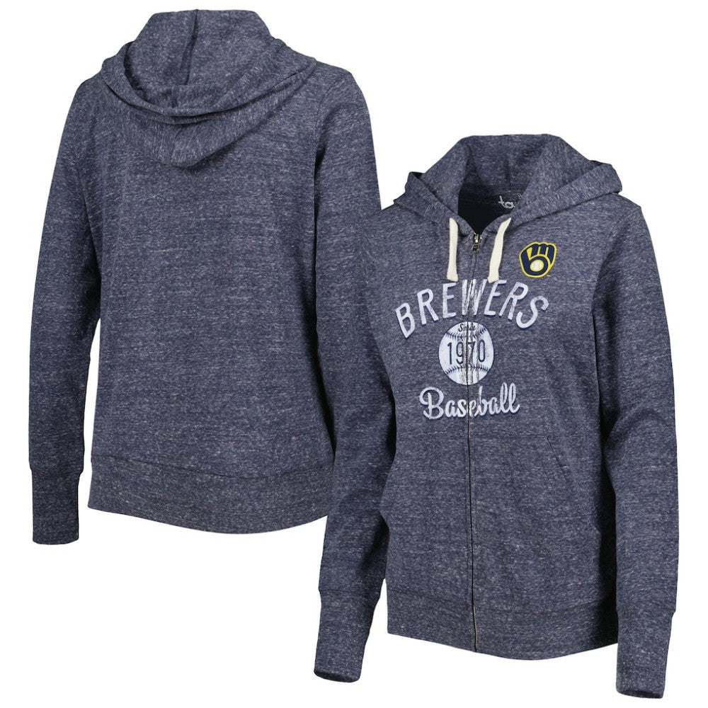 MLB Milwaukee Brewers Touch Women's Training Camp Tri-Blend Lightweight Full-Zip Hoodie