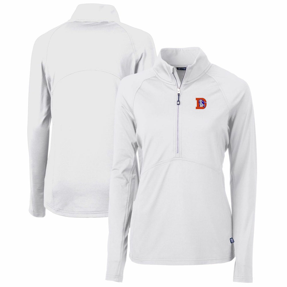 Cutter & Buck Women's Throwback Logo Adapt Eco Knit Stretch Recycled Half-Zip Pullover Top - Denver Broncos