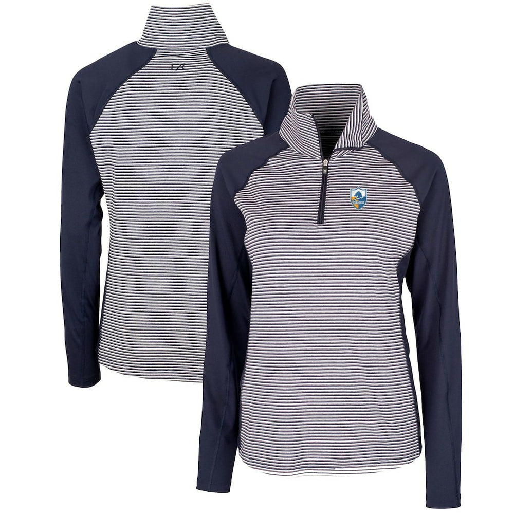 Cutter & Buck Women's Throwback Logo Forge Tonal Stripe Stretch Half-Zip Pullover Top - Los Angeles Chargers