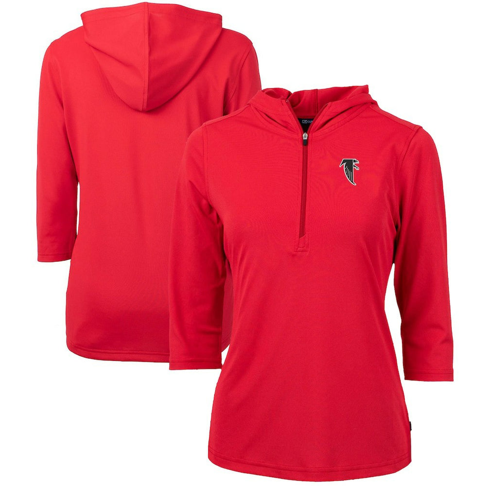 Cutter & Buck Women's Throwback Logo Virtue Eco Pique 3/4 Sleeve Half-Zip Pullover Hoodie - Atlanta Falcons