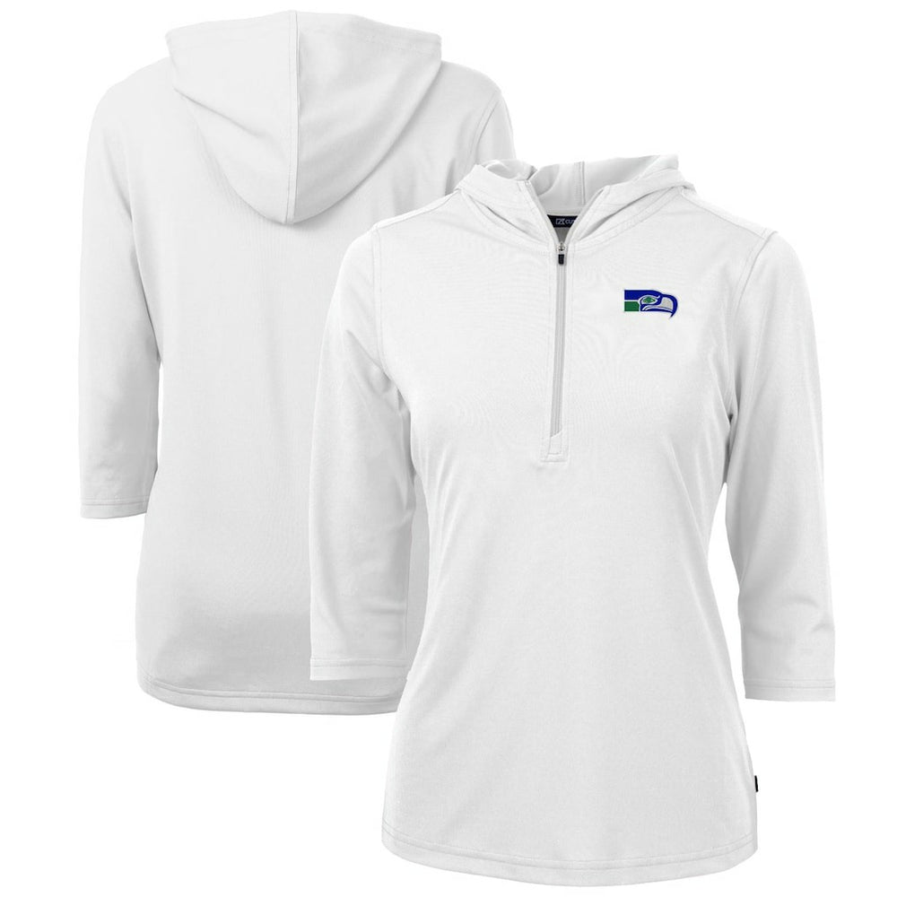 Cutter & Buck Women's Throwback Logo Virtue Eco Pique 3/4 Sleeve Half-Zip Pullover Hoodie - Seattle Seahawks