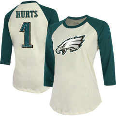Jalen Hurts Majestic Threads Women's Player Raglan Name & Number Fitted 3/4-Sleeve T-Shirt - Philadelphia Eagles