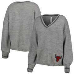 NBA Chicago Bulls Lusso Women's Scarletts Lantern Sleeve Tri-Blend V-Neck Pullover Sweater
